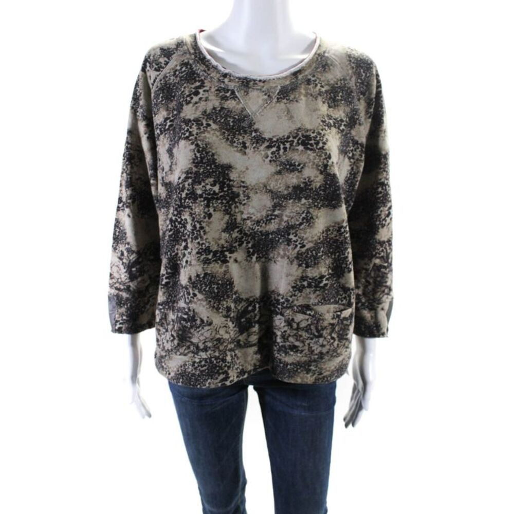 Grey State Womens Animal Print Long Sleeves Sweatshirt Brown Cotton Size 4